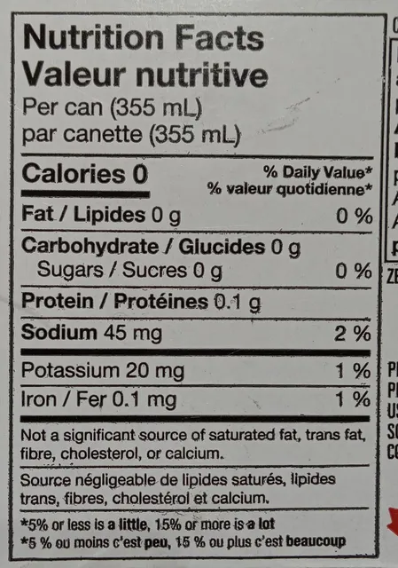 Caffeine Free Diet Pepsi 12 × 355 mL, nutrition of pack