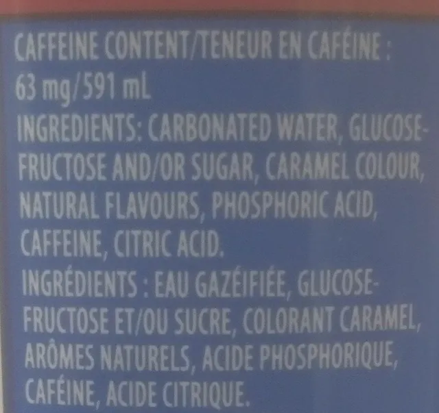 Pepsi Wild Cherry 591 mL, ingredients of pack
