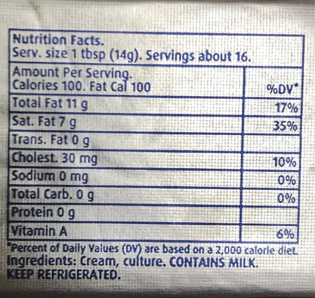 Lurpak Unsalted Imported Butter 227 g, nutrition of pack