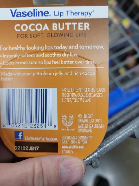 Vaseline Lip Therapy Cocoa Butter Mini 0.25 oz, ingredients of pack