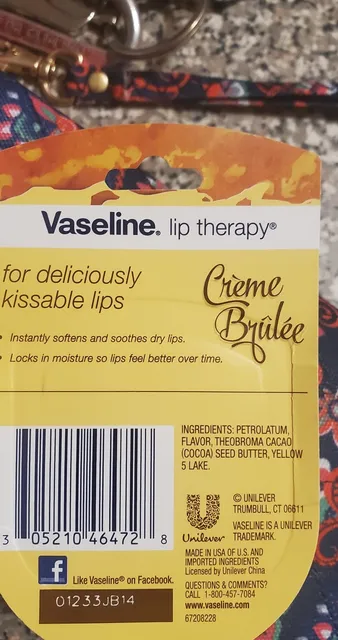 Vaseline Lip Therapy Creme Brulee 0.25 oz, back of pack