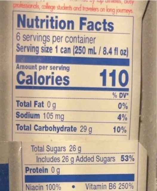 Red Bull Energy Drink 6 x 8.4 fl oz, nutrition of pack