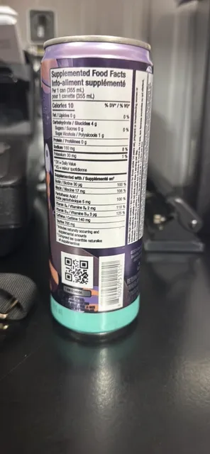 Alani Nu Energy Cosmic Stardust 355 ml, nutrition of pack