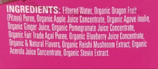 Sambazon Dragon Fruit Berry Ginger Blend 64 fl oz, ingredients of pack