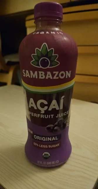Sambazon Açaí Superfruit Juice Original 50% Less Sugar 32 fl oz, front of pack