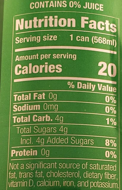 Liquid Death Severed Lime Sparkling Water 568 ml, nutrition of pack