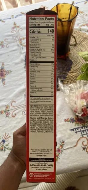 Post Fruity Pebbles 11 oz, nutrition of pack