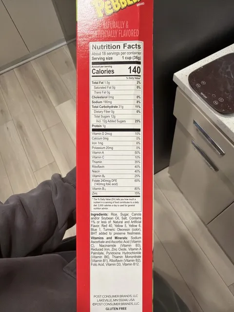 Post Fruity Pebbles 23 oz, nutrition of pack