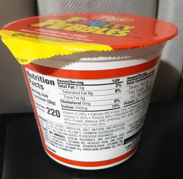 Fruity Pebbles 2 oz, nutrition of pack