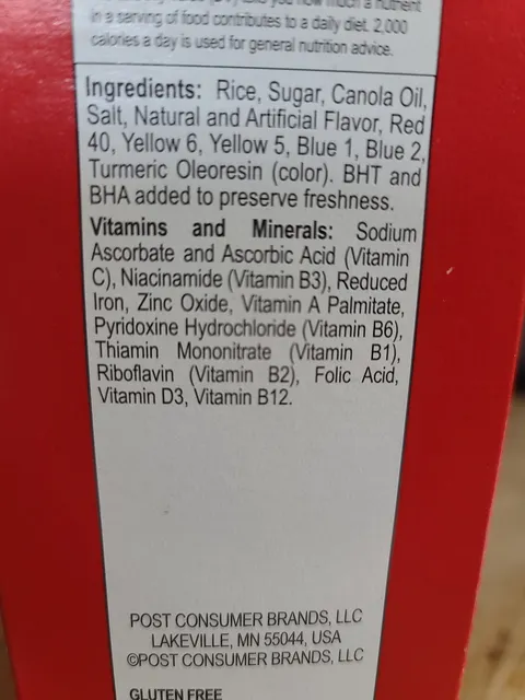 Post Fruity Pebbles 27.5 oz, ingredients of pack