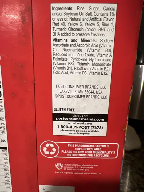 Post Fruity Pebbles 38 oz, ingredients of pack