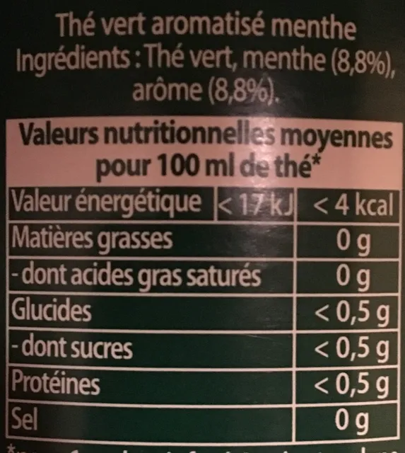 Lipton Tchaé Thé Vert Menthe 50 g, ingredients of pack