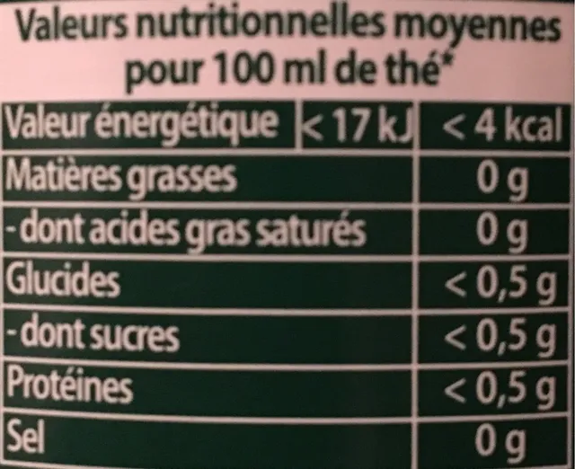 Lipton Tchaé Thé Vert Menthe 50 g, nutrition of pack