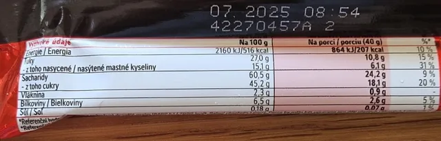 KitKat Chunky 40 g, nutrition of pack
