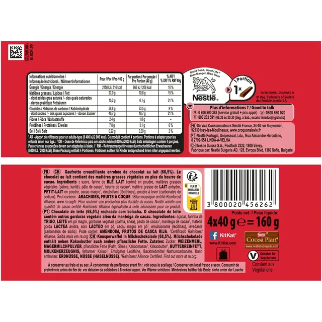 KitKat Chunky 4 × 40 g, back of pack