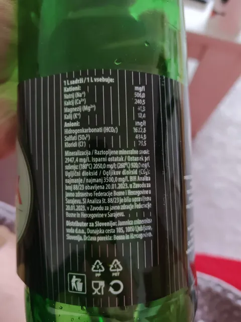 Sarajevski Kiseljak Carbonated Natural Mineral Water 1.5 l, ingredients of pack