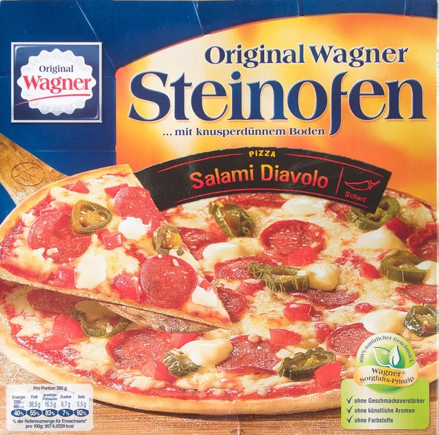 Original Wagner Steinofen Pizza Salami Diavolo 350 g, front of pack