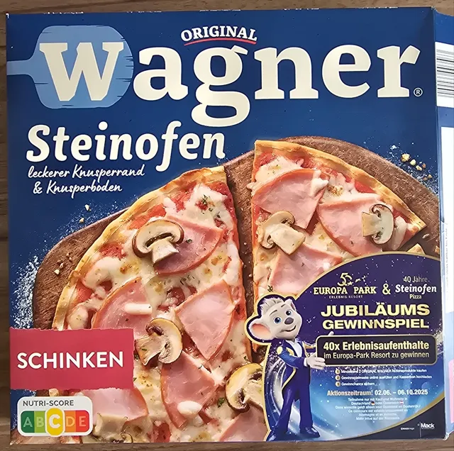 Original Wagner Steinofen Pizza Schinken 350 g, front of pack