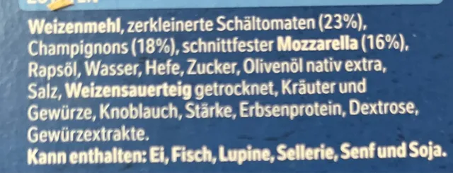 Original Wagner Steinofen Pizza Champignon 350 g, ingredients of pack