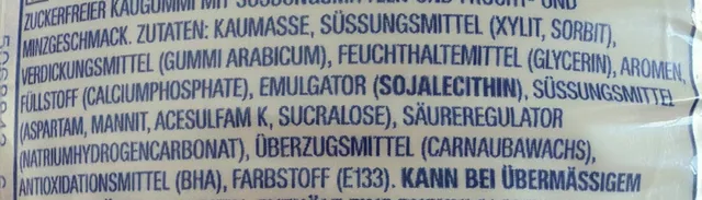 Wrigley's Extra Professional White Bubblemint 50 Dragees, ingredients of pack