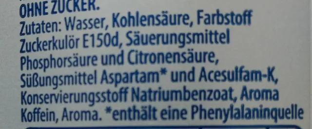 Pepsi Light 1.5 l, ingredients of pack