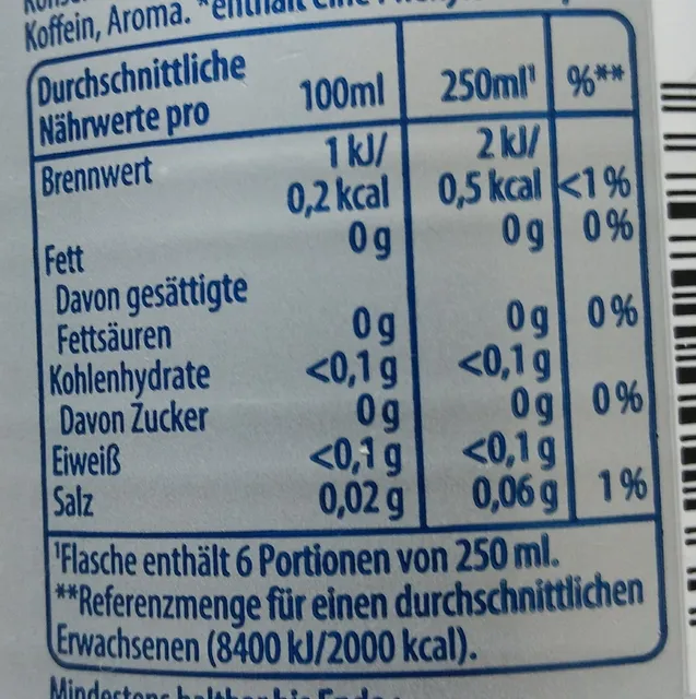 Pepsi Light 1.5 l, nutrition of pack