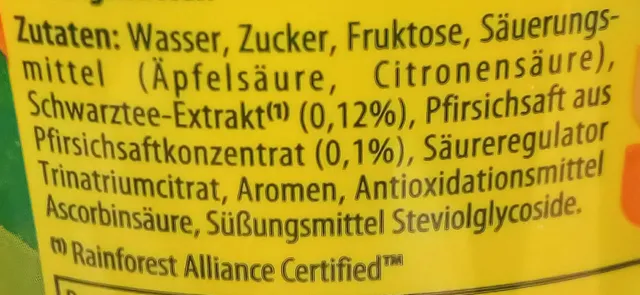 Lipton Peach Ice Tea Weniger Zucker 1.5 L, ingredients of pack
