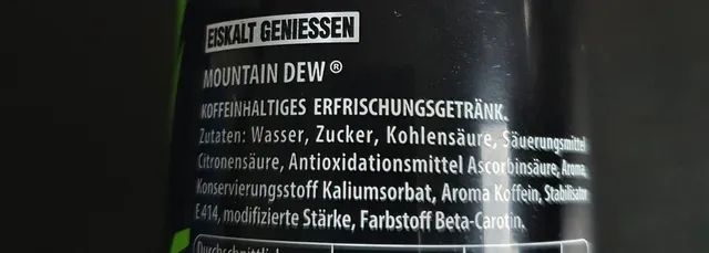 Mountain Dew 330 ml, ingredients of pack