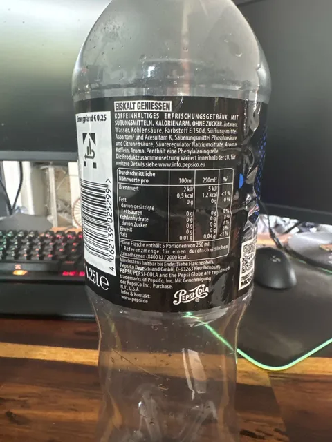 Pepsi Zero Zucker 1,25 l, nutrition of pack