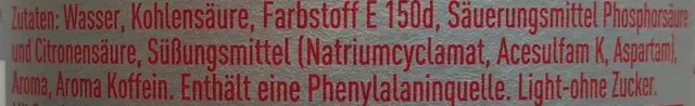 Coca-Cola light 500 ml, ingredients of pack