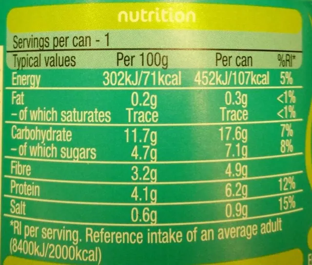 Heinz Baked Beanz 150 g, nutrition of pack