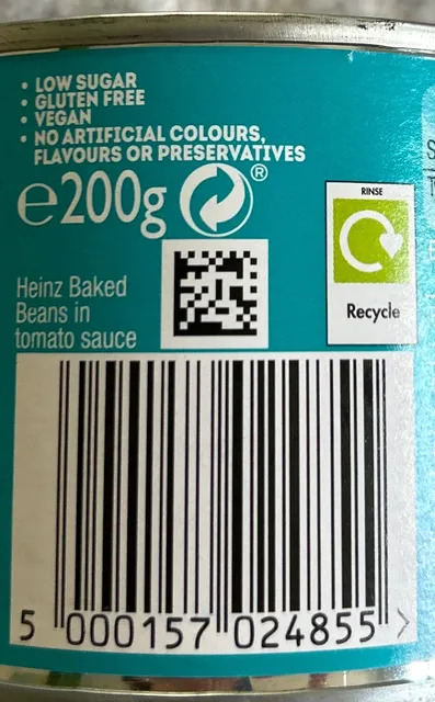 Heinz Beanz in a Rich Tomato Sauce 200 g, back of pack