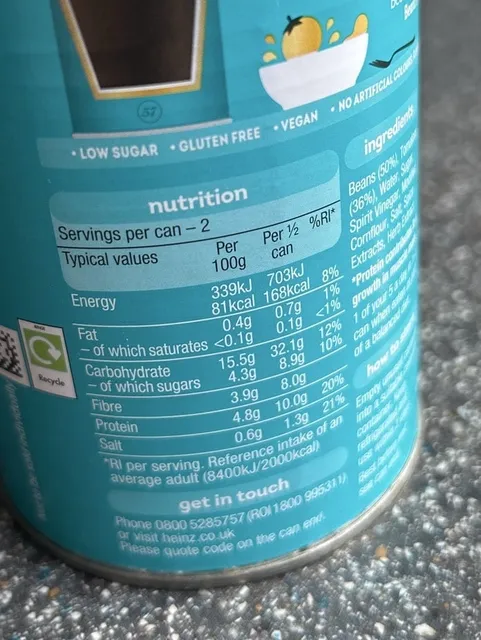 Heinz Beanz in a Rich Tomato Sauce 4 x 415 g, nutrition of pack