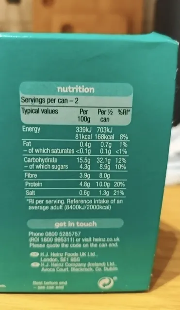 Heinz Beanz in a Rich Tomato Sauce 6 x 415 g, nutrition of pack