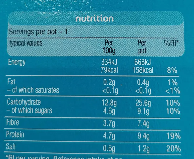 Heinz Beanz Snap Pots 4 x 200 g, nutrition of pack