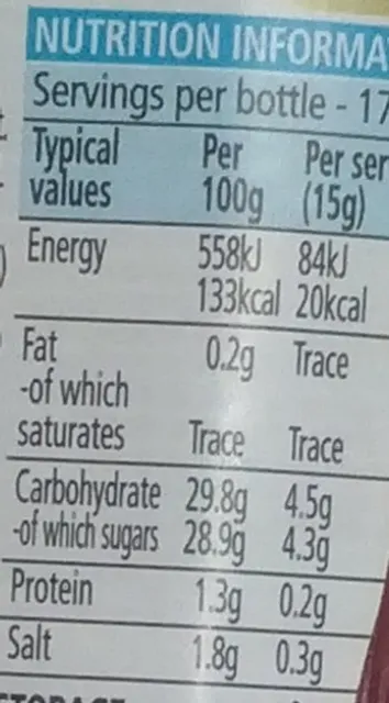 Heinz Tomato Ketchup Sweet Chilli 260 g, nutrition of pack