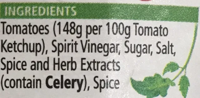 Heinz Tomato Ketchup 700 g, ingredients of pack
