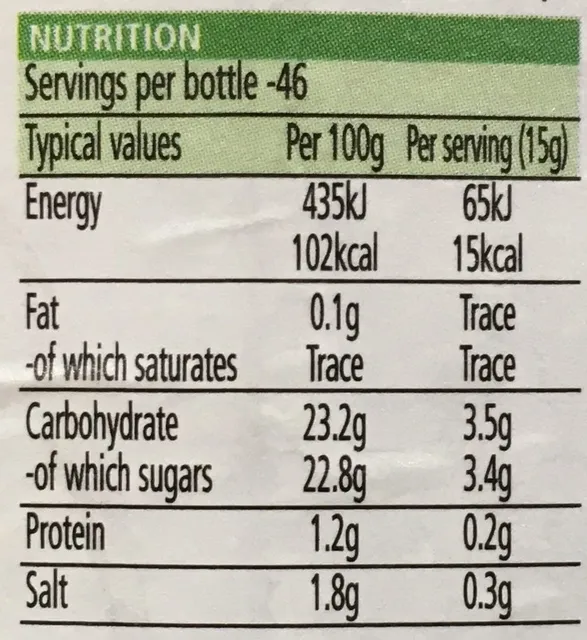 Heinz Tomato Ketchup 700 g, nutrition of pack