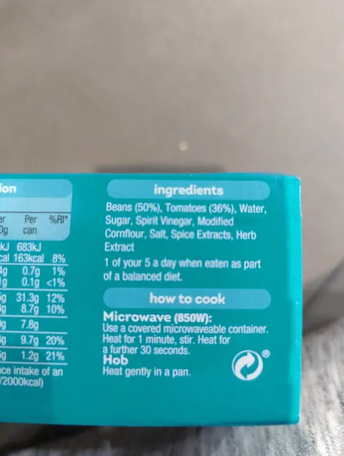 Heinz Beanz in a Rich Tomato Sauce 6 x 200 g, ingredients of pack