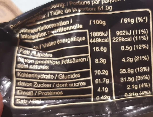 Mars 51 g, nutrition of pack