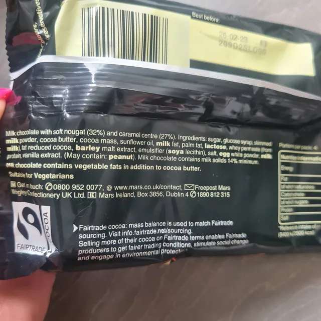 Mars 4 bars, ingredients of pack