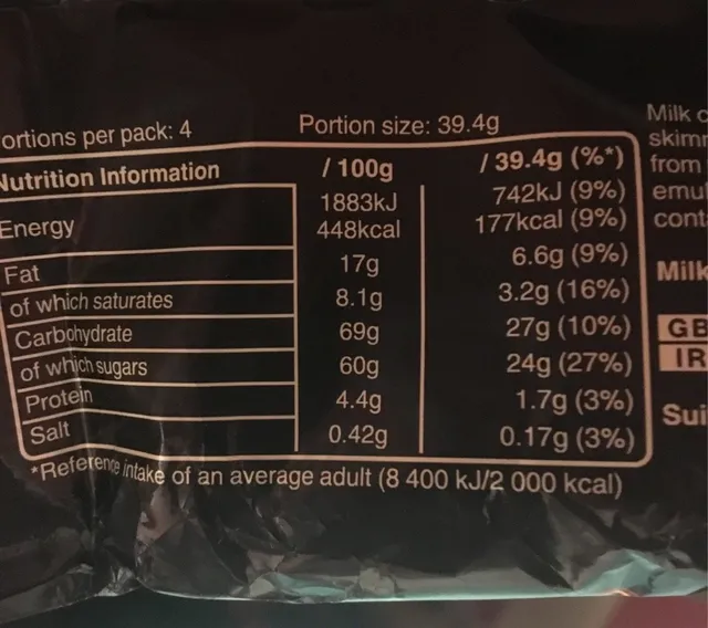 Mars 4 bars, nutrition of pack