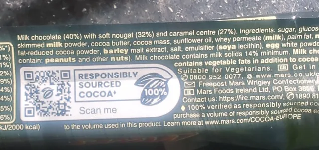 Mars 51 g, ingredients of pack