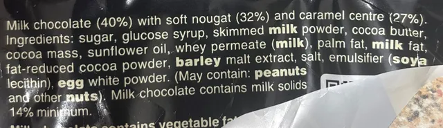 Mars 4 bars, ingredients of pack