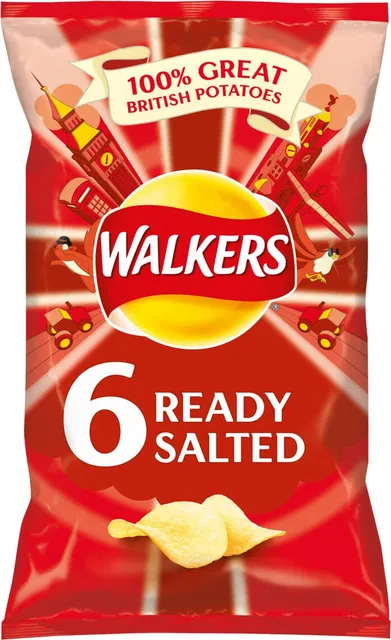 Walkers Ready Salted Crisps 6 × 25 g, front of pack