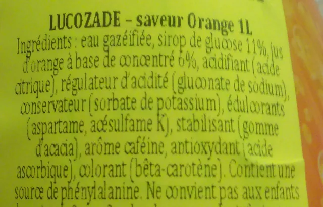 Lucozade Energy Orange 1 l, ingredients of pack