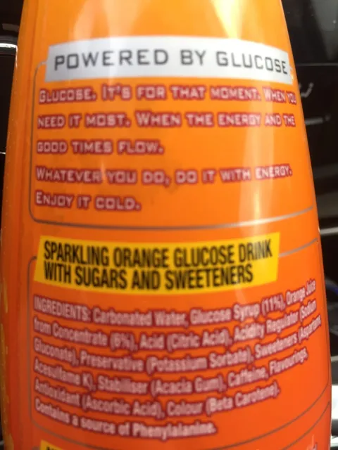 Lucozade Energy Orange 500 ml, ingredients of pack