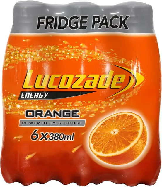 Lucozade Energy Orange 6 x 380 ml, front of pack