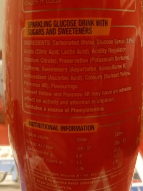 Lucozade Energy Original 1 l, ingredients of pack