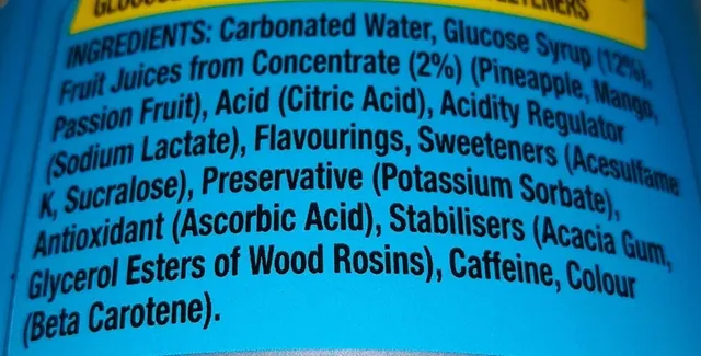 Lucozade Energy Caribbean Crush 1 l, ingredients of pack